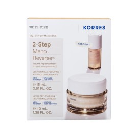 KORRES 2 Step Meno Reverse, White Pine, Λευκή Πεύκη Κρέμα Ημέρας για Ξηρές Επιδερμίδες - 40ml & ΔΩΡΟ Ορός Προσώπου Αναπλήρωσης Όγκου - 15ml