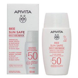 APIVITA Bee Sun Safe Daily Age Repair SPF50, Λεπτόρρευστο Αντηλιακό Προσώπου Λάμψης για Ρυτίδες & Πανάδες - 50ml