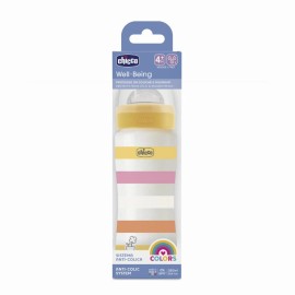 CHICCO Well Being Πλαστικό Μπιμπερό με Θηλή Σιλικόνης 4m+, Colors, Girl - 330ml