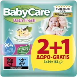 BABYCARE Bath Fresh with Vanilla & Shea Butter, Μωρομάντηλα με Βανίλια & Βούτυρο Καριτέ 2+1 ΔΩΡΟ - 3x54 = 162τεμ