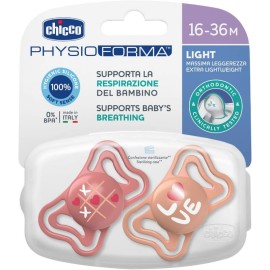 CHICCO Physio Forma Light, Πιπίλα Σιλικόνης με Θήκη 16-36m, Ροζ - 2τεμ