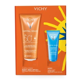 VICHY Capital Soleil Invisible Hydrating Protective Milk SPF50+, Αντηλιακό Γαλάκτωμα Προσώπου & Σώματος - 300ml & ΔΩΡΟ Soothing After Sun Milk - 100ml