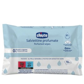 CHICCO Perfumed Wipes, Μωρομάντηλα με 97% Νερό - 16τεμ