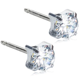 BLOMDAHL Silver Titanium 4mm Tiffany CZ White D / 336, Σκουλαρίκια από Τιτάνιο - 1 ζευγάρι