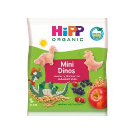 HIPP Mini Dinos, Δεινοσαυράκια, Βιολογικό Προϊόν από Δημητριακά & Χυμούς Φρούτων απο το 1ο Έτος  - 30gr