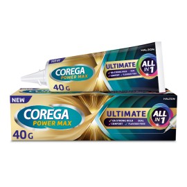 COREGA Ultimate All-In-One, Στερεωτική Κρέμα Τεχνητής Οδοντοστοιχίας για Ακόμα Μεγαλύτερη Δύναμη Μασήματος - 40gr