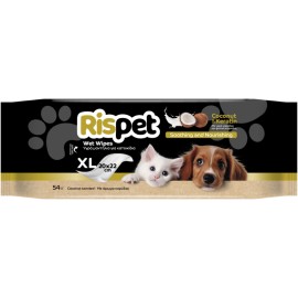 RISPET Wet Wipes, Coconut & Keratin, Υγρά Μαντήλια για Κατοικίδια XL 20x22cm - 54τεμ