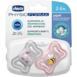 CHICCO Physio Forma Light, Πιπίλα Σιλικόνης με Θήκη 2-6m, Ροζ- 2τεμ