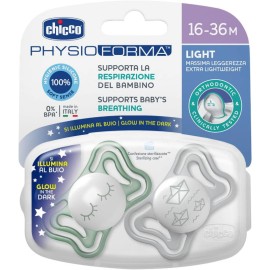 CHICCO Physio Forma Light, Πιπίλα Σιλικόνης με Θήκη 16-36m για τη Νύχτα - 2τεμ