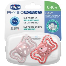 CHICCO Physio Forma Light, Πιπίλα Σιλικόνης με Θήκη 6-16m, Ροζ - 2τεμ