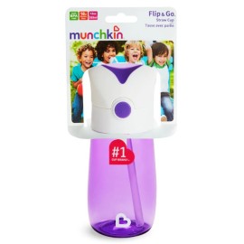 MUNCHKIN Flip & Go Purple, Ανθεκτικό Κύπελλο με Καλαμάκι, Μωβ - 355ml