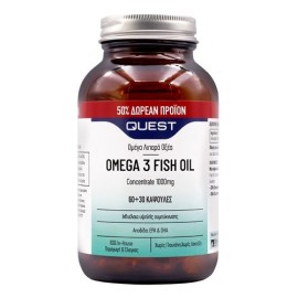 QUEST Omega 3 Fish Oil 1000mg, Συμπλήρωμα Διατροφής με Συμπυκνωμένα Ωμέγα-3, EPA & DHA από Ιχθυέλαια Θαλάσσιων Ψαριών - 90caps