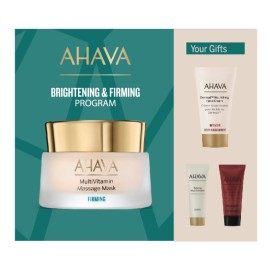 AHAVA Brightening & Firming Program, MultiVitamin Massage Mask - 50ml & Dermud Hand Cream - 40ml & Refining Mud Exfoliator - 15ml & Advanced Deep Wrinkle Cream - 15ml