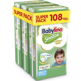 BABYLINO Sensitive Cotton Soft No7 15+ Kg Super Pack, Πάνες με Απαλό Κάλυμμα με Βαμβάκι - 108τεμ (3x36)