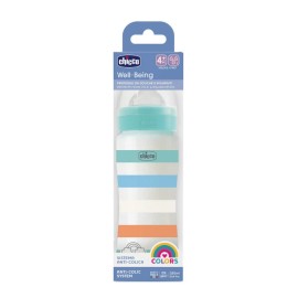 CHICCO Well Being Πλαστικό Μπιμπερό με Θηλή Σιλικόνης 4m+, Colors, Boy- 330ml