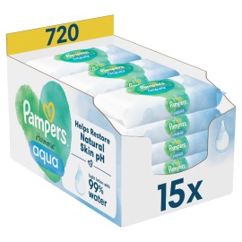 PAMPERS Baby Wipes Harmonie Aqua Μωρομάντηλα - 15 Συσκευασίες x 48 Μωρομάντηλα (720τεμ)