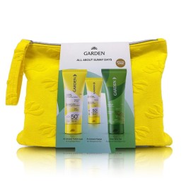 GARDEN All About Sunny Days Bag, Sunscreen Lotion SPF50, Αντηλιακό Γαλάκτωμα για Πρόσωπο & Σώμα - 75ml & Sunscreen Cream SPF50+, Αντηλιακή Κρέμα Προσώπου - 25ml & Aloe Vera Gel, Ενυδατικό & Καταπραϋντικό Τζελ Αλόης - 200ml