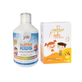 AM HEALTH Smile Super Kids Multivitamin, Πολυβιταμίνη για Παιδιά 5-12 ετών - 500ml & ΔΩΡΟ Omegor Kids - 60caps