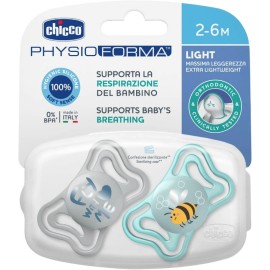 CHICCO Physio Forma Light, Πιπίλα Σιλικόνης με Θήκη 2-6m, Σιελ - 2τεμ