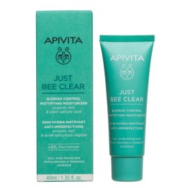 APIVITA Just Bee Clear Blemish Control Mattifying Moisturizer, Κρέμα Κατά των Ατελειών για Ενυδάτωση & Ματ Αποτέλεσμα - 40ml