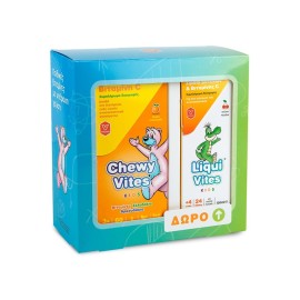 VICAN Chewy Vites Kids, Vitamin C, Μασώμενες Βιταμίνες με Vitamin C - 60 ζελεδάκια & ΔΩΡΟ Liqui Vites Kids Vitamin C Syrop, Σιρόπι Βοτάνων & Βιταμίνης C - 120ml