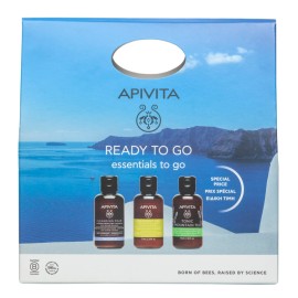 APIVITA Ready To Go, Mini Σαμπουάν Καθημερινής Χρήσης - 75ml & Mini Tonic Mountain Tea Αφρόλουτρο - 75ml & Mini Αφρός Καθαρισμού για Πρόσωπο & Μάτια - 75ml