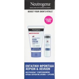 NEUTROGENA Promo Pack Scented Concentrated Hand Cream, Συμπυκνωμένη Κρέμα Χεριών με Άρωμα - 75ml & Lipcare Stick, Ενυδατικό Στικ Θρέψης για Σκασμένα Χείλια - 4,8g