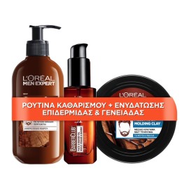 LOREAL PARIS Σετ Men Expert BarberClub, Gel Καθαρισμού 3σε1 - 200ml & Beard & Skin Oil, Έλαιο για Πρόσωπο & Μούσια - 30ml & Molding Clay, Πηλός για Μαλλιά & Μούσια - 75ml