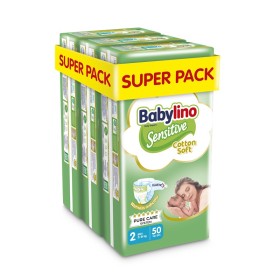 BABYLINO Sensitive Cotton Soft No2 3-6 Kg Super Pack, Πάνες με Απαλό Κάλυμμα με Βαμβάκι - 150τεμ (3x50)