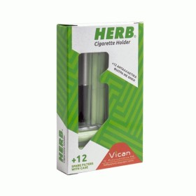 VICAN HERB Cigarette Holder Μαύρο & 12 Ανταλλακτικά Φίλτρα με Θήκη