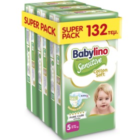 BABYLINO Sensitive Cotton Soft No5 11-16 Kg Super Pack, Πάνες με Απαλό Κάλυμμα με Βαμβάκι - 132τεμ (3x44)