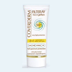 COVERDERM Filteray Face Plus SPF50, Light Beige, Αντηλιακή Κρέμα Προσώπου με Χρώμα & After Sun, Κανονική Επιδερμίδα - 50ml