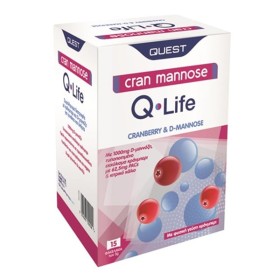 QUEST Cran Mannose Q-Life, Συνδυασμός D-μαννόζης, Κράνμπερι & Κιτρικού Καλίου - 15 φακελάκια