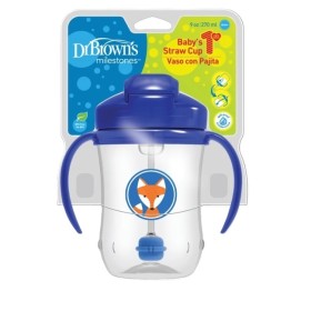 DR. BROWNS Babys 1st Straw Cup, Κύπελλο με Μαλακό Καλαμάκι 270ml 6m+, Μπλε - 1τεμ