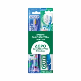 GUM Junior 6+ Light Up Soft Toothbrush, 903, Φωτιζόμενη Οδοντόβουρτσα για Παιδιά - 1τεμ & ΔΩΡΟ Technique Pro Compact Medium, Οδοντόβουρτσα Ενηλίκων - 1τεμ.